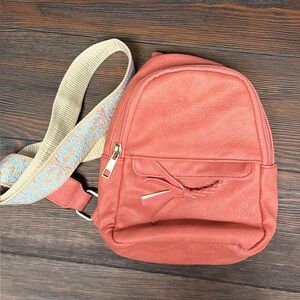 Coral Backpack crossbody with Beige Strap